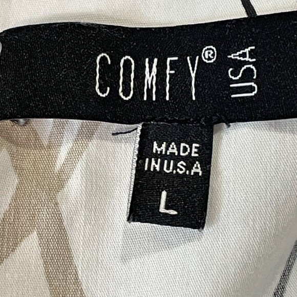 COMFY USA Tunic/Mini Dress Button Up Long Slve Abstract Floral White/Black/Tan L - Picture 12 of 13